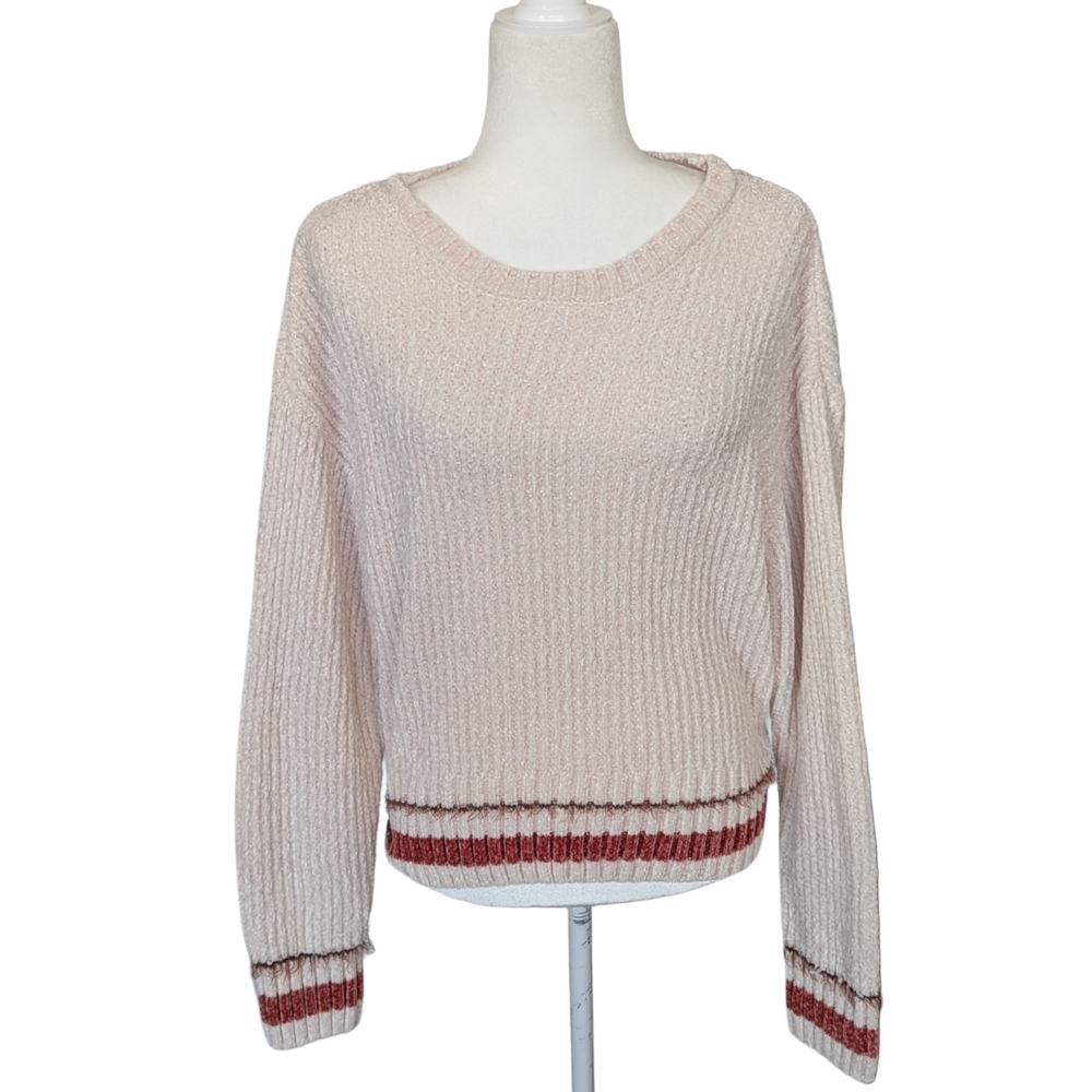 Forever 21 Contemporary Cream Red Knit Long Sleeve Pull Over Sweater Size Large